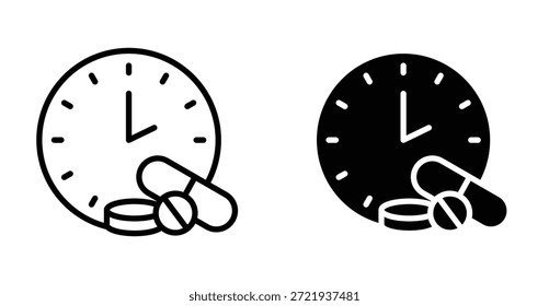 ícone do tempo de dose. Linha com traçado editável e plana para Web