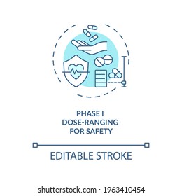 Dose-ranging For Safety Concept Icon. Clinical Trials Phase 1 Idea Thin Line Illustration. Identifying Dosage And Side Effects. Vector Isolated Outline RGB Color Drawing. Editable Stroke