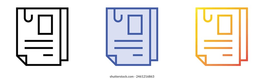 Dossier-Symbol. Lineares, blaues Füllungs- und Verlaufsstil-Design auf weißem Hintergrund