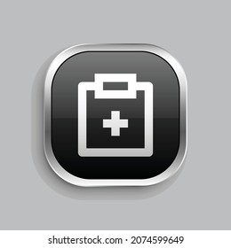 diseño de icono de línea de dossier. Estilo botón brillante rectángulo redondeado aislado en fondo gris. Ilustración del vector