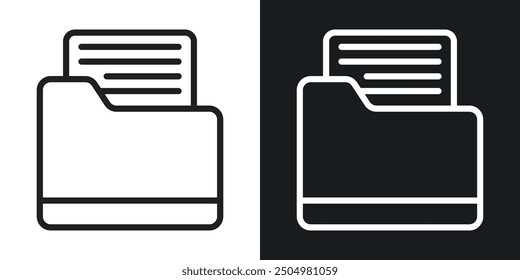 Conjunto de iconos de Vector Dossier en blanco y negro con estilo relleno y delineado.