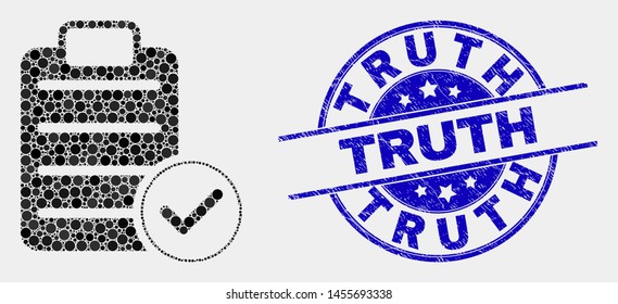 Dot accept pad text mosaic icon and Truth seal. Blue vector round textured seal stamp with Truth message. Vector composition in flat style. Black isolated accept pad text mosaic of scattered dots,