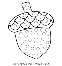 Dot a dot activity with autumn acorn. Dot marker game for preschool kids.