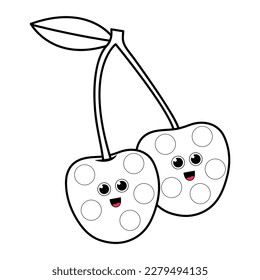 Dot a dot activity with cartoon Cherry fruit. Dot marker game for preschool kids.