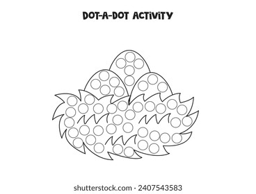 Dot a dot activity with cartoon cute bird nest. Dot marker game for preschool kids.