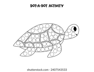 Dot a dot activity with cartoon cute sea  turtle. Dot marker game for preschool kids.