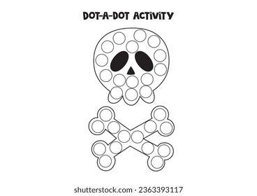 Dot a dot activity with cartoon cute skull. Dot marker game for preschool kids.