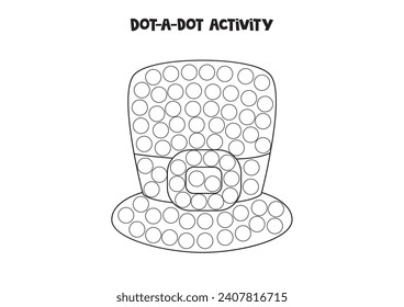 Dot a dot activity with cartoon leprechaun hat. Dot marker game for preschool kids.