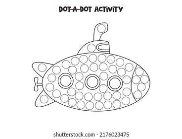 Dot A Dot Activity With Cartoon Submarine. Dot Marker Game For Preschool Kids.