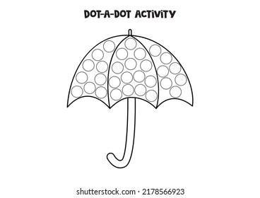 Dot a dot activity with cartoon umbrella. Dot marker game for preschool kids.