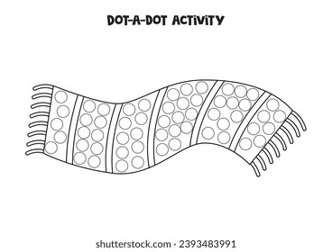 Dot a dot activity with cartoon winter scarf. Dot marker game for preschool kids.