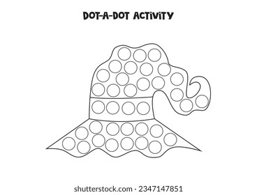 Dot a dot activity with cartoon witch hat. Dot marker game for preschool kids.