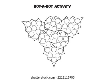 Dot a dot activity with Christmas mistletoe. Dot marker game for preschool kids.