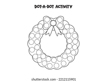 Haz una actividad de puntos con la corona de Navidad. Juego de marcadores de puntos para niños preescolares.
