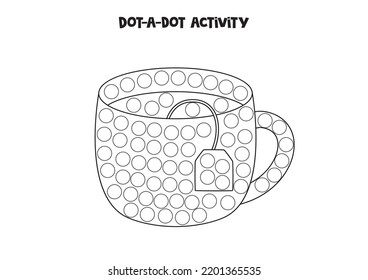 Haz una actividad de puntos con una taza de té. Juego de marcadores de puntos para niños preescolares.