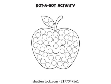 Dot a dot activity with cute apple. Dot marker game for preschool kids.