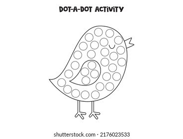 Dot a dot activity with cute bird. Dot marker game for preschool kids.
