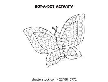 Dot a dot activity with cute butterfly. Dot marker game for preschool kids.