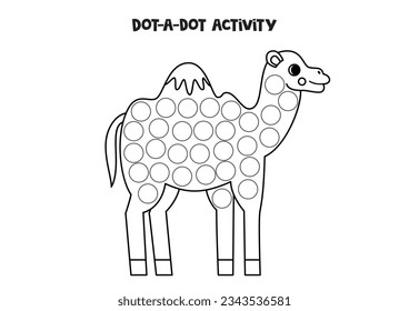 Dot a dot activity with cute camel. Dot marker game for preschool kids.