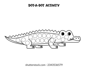 Dot a dot activity with cute crocodile. Dot marker game for preschool kids.