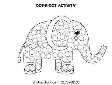 Dot a dot activity with cute elephant. Dot marker game for preschool kids.