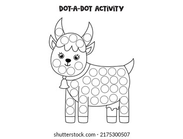 Dot a dot activity with cute goat. Dot marker game for preschool kids.