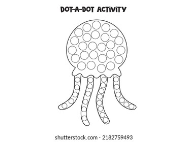 Dot a dot activity with cute jelly fish. Dot marker game for preschool kids.