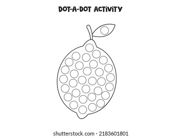 Dot a dot activity with cute lemon. Dot marker game for preschool kids.