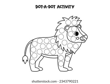 Dot a dot activity with cute lion. Dot marker game for preschool kids.