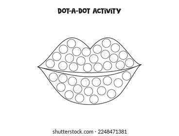 Dot a dot activity with cute lips. Dot marker game for preschool kids.