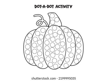 Haz una actividad de puntos con una calabaza linda. Juego de marcadores de puntos para niños preescolares.