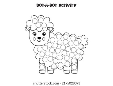 Dot a dot activity with cute sheep. Dot marker game for preschool kids.