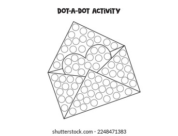 Dot a dot activity with valentine day envelope. Dot marker game for preschool kids.