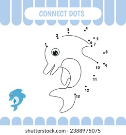 Dot to dot activity worksheet for preschool kids.  Connect dots. Dolphin. Vector Illustration.