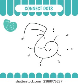 Dot to dot activity worksheet for preschool kids.  Connect dots. Shell. Vector Illustration.