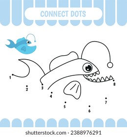 Dot to dot activity worksheet for preschool kids.  Connect dots. Angler fish. Vector Illustration.