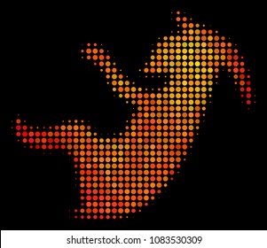 Dot alien embryo icon. Bright pictogram in fire color tints on a black background. Vector halftone mosaic of alien embryo icon done from spheric dots.