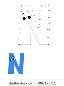 Dot to dot alphabet. ABC Kids Games. Connect the dots. Letter N.