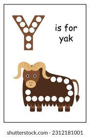 Dot a dot alphabet letters for kids. Learning letter Y. Y is for yak. colorful worksheet.
