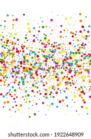 Dot Anniversary Illustration. Multicolored Festival Confetti. Yellow Fun Circle Background.