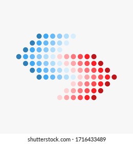 Icono de flecha de punto azul y rojo. Efecto de semitono. Elemento gráfico aislado. Material - Ilustración de vectores