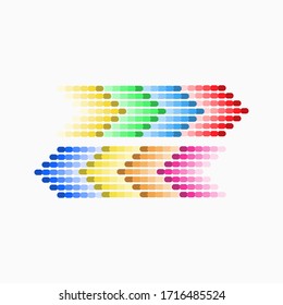 Dot arrow blue and red, yellow, green icon. Halftone effect. Isolated graphic element. Stock - Vector illustration