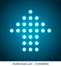 Dot arrow cursor, up direction, upload. Neon style. Light decoration icon. Bright electric symbol