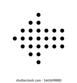 Dot arrow cursor, left direction. Black icon on white background
