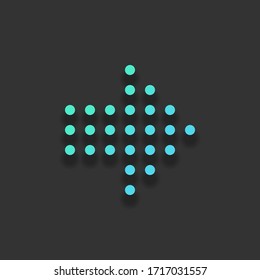 Dot arrow cursor, right direction. Colorful logo concept with soft shadow on dark background. Icon color of azure ocean