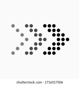 Dot arrow icon. Halftone effect. Isolated graphic element. Stock - Vector illustration