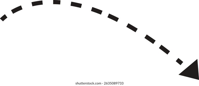 Icono de flecha de punto. Dibujado a mano línea punteada negra doodle flecha, curva flecha Vector . Dibuje el diseño de flechas discontinuas curvadas aisladas sobre fondo transparente. Forma de la dirección para el Web y el App.