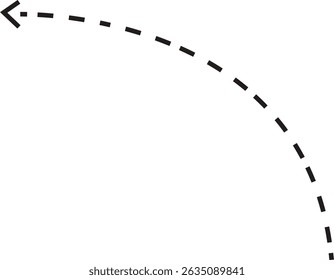Icono de flecha de punto. Dibujado a mano línea punteada negra doodle flecha, curva flecha Vector . Dibuje el diseño de flechas discontinuas curvadas aisladas sobre fondo transparente. Forma de la dirección para el Web y el App.
