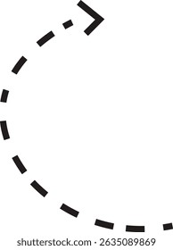 Icono de flecha de punto. Dibujado a mano línea punteada negra doodle flecha, curva flecha Vector . Dibuje el diseño de flechas discontinuas curvadas aisladas sobre fondo transparente. Forma de la dirección para el Web y el App.