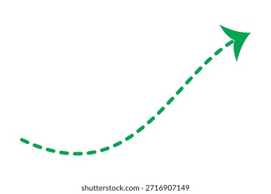 dot arrow icon. Hand drawn Green dotted line doodle arrow, curve arrow vector. Sketch curved dashed arrows design isolated on white background. Direction shape for web and app.